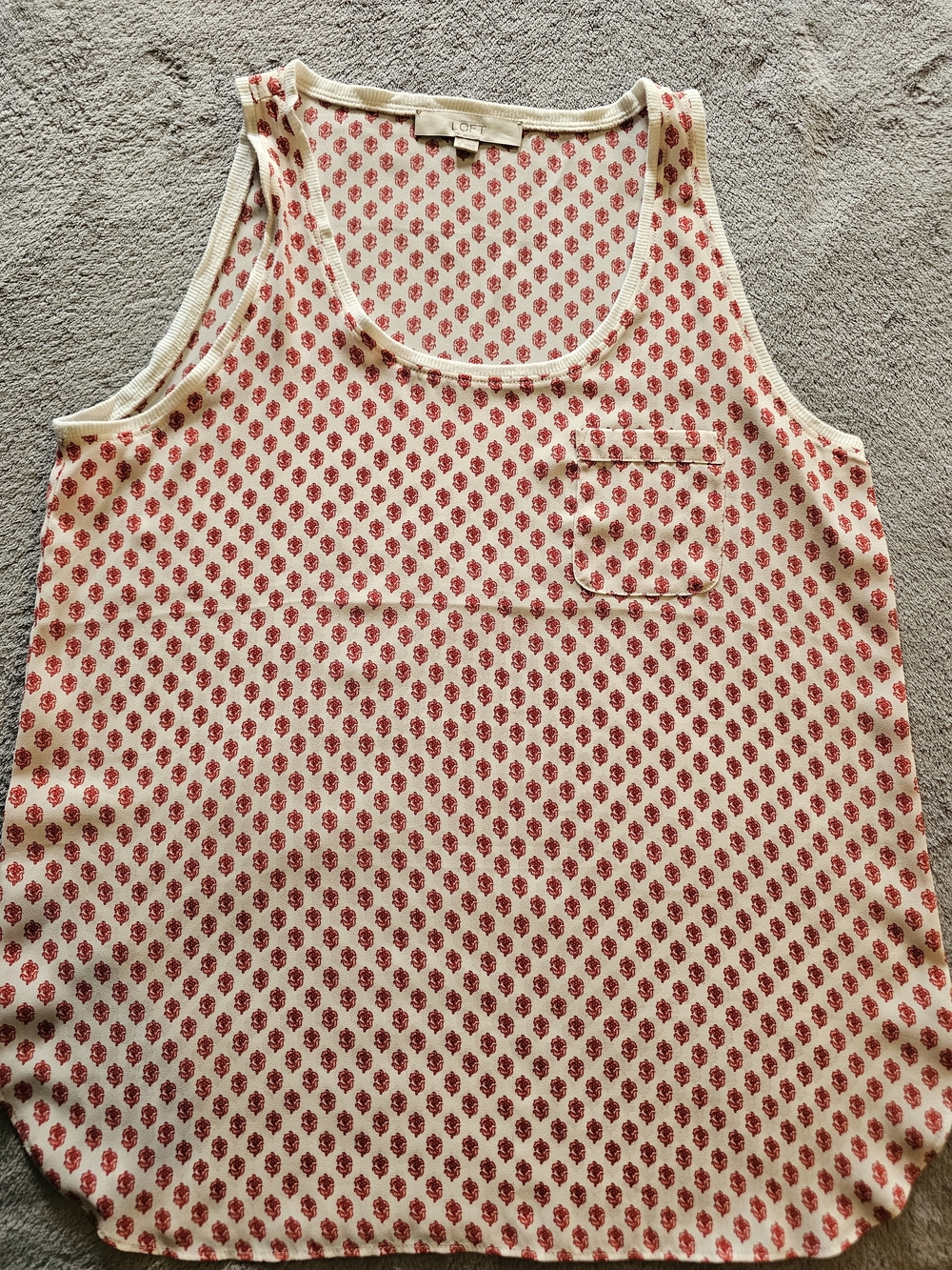 LOFT Cream Tank Top with Red Floral Motif